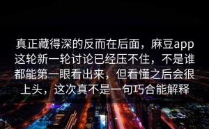 真正藏得深的反而在后面，麻豆app这轮新一轮讨论已经压不住，不是谁都能第一眼看出来，但看懂之后会很上头，这次真不是一句巧合能解释
