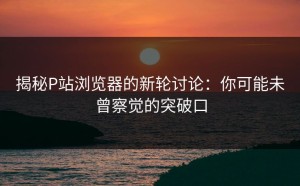 揭秘P站浏览器的新轮讨论：你可能未曾察觉的突破口