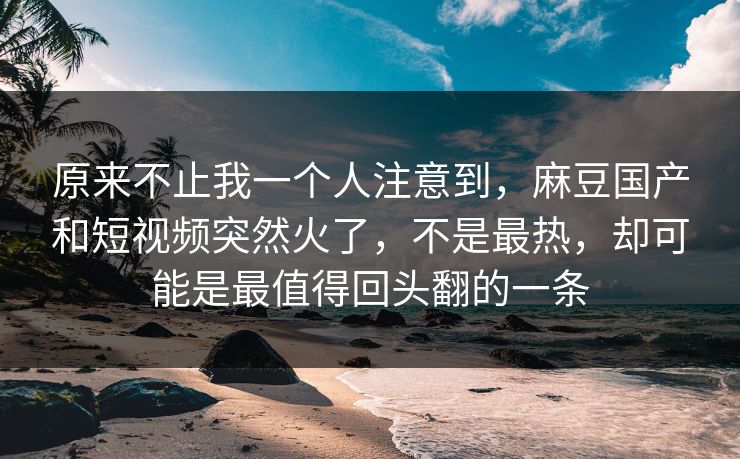 原来不止我一个人注意到，麻豆国产和短视频突然火了，不是最热，却可能是最值得回头翻的一条