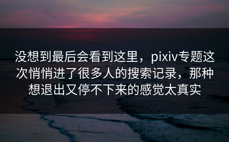 没想到最后会看到这里，pixiv专题这次悄悄进了很多人的搜索记录，那种想退出又停不下来的感觉太真实